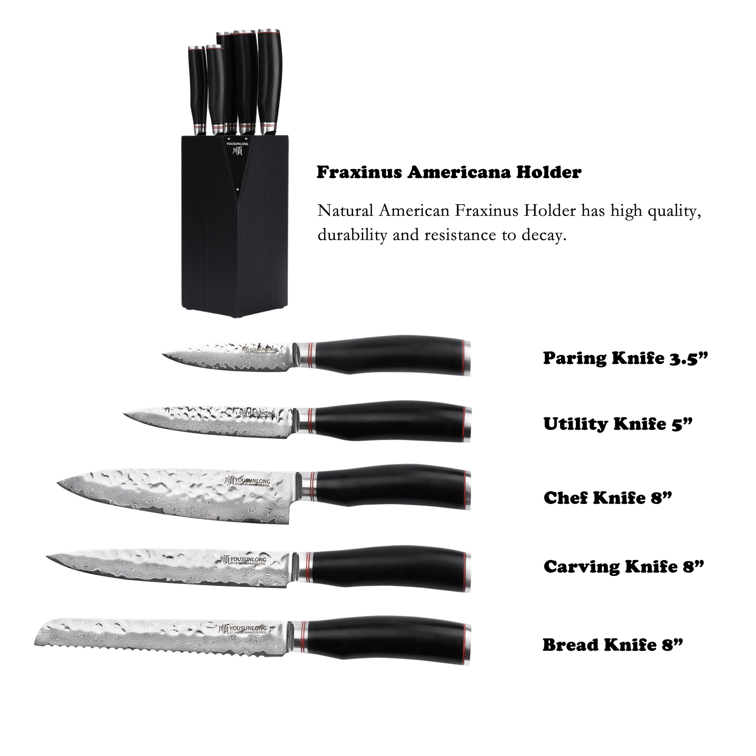 5-Piece Kitchen Knife Set with Block – YOUSUNLONG