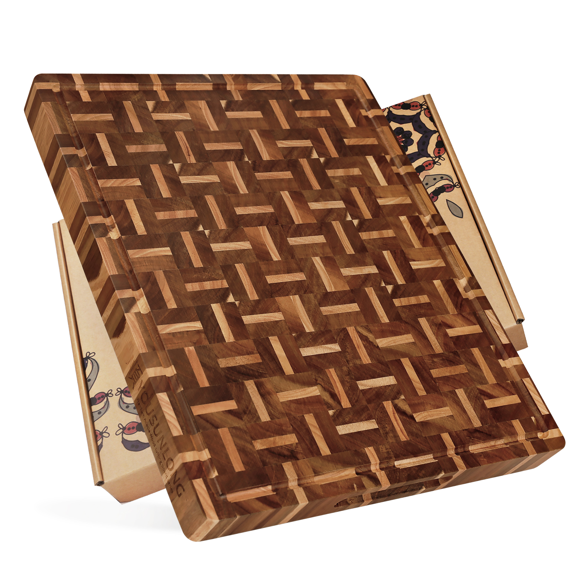 Yousunlong End Grain Cutting Board 20 inch x 16 inch x 1.5 inch, Acacia \u0026 Oak Wood Chopping Board with Juice Groove and Carry Handles, Size: 20 x 16 x, image size:2000x2000