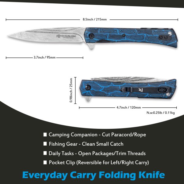 Hammered Damascus Folding Knife - Image 2