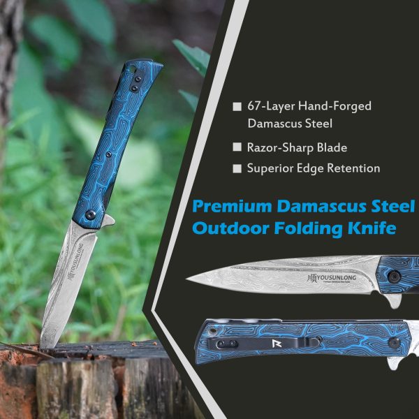 Hammered Damascus Folding Knife - Image 3