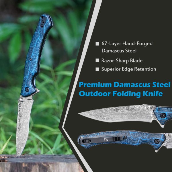Hammered Damascus Folding Knife - Image 3