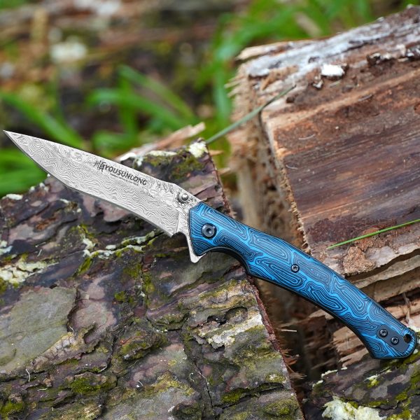 Hammered Damascus Folding Knife - Image 6