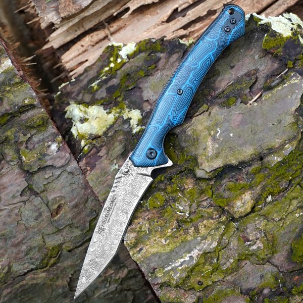 Hammered Damascus Folding Knife - Image 7