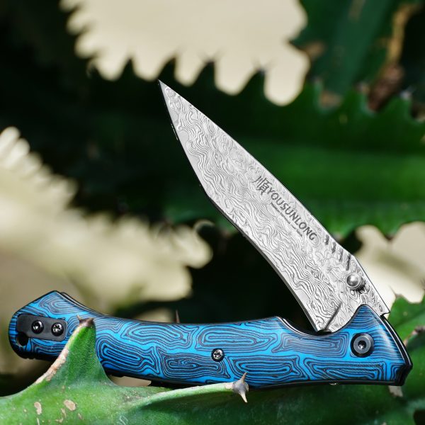 Hammered Damascus Folding Knife - Image 8