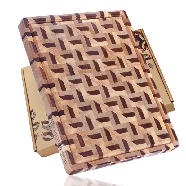 3D Pattern End Grain Cutting Board - Walnut & White Maple XL